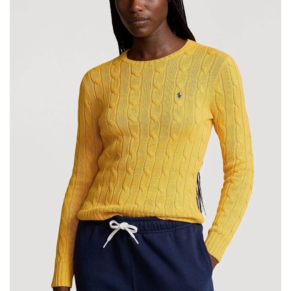 Polo Ralph Lauren Preppy Cable Knit Crewneck Sweater Yellow Women’s M Read